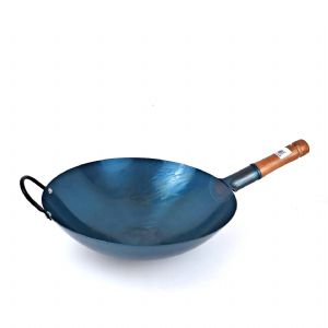 美味达-34cm圆底炒锅-蓝钢木柄铁锅