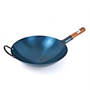 美味达-36cm圆底炒锅-蓝钢木柄铁锅