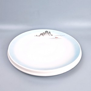 商用餐具-渔夫山水-10寸高脚仿古圆盘